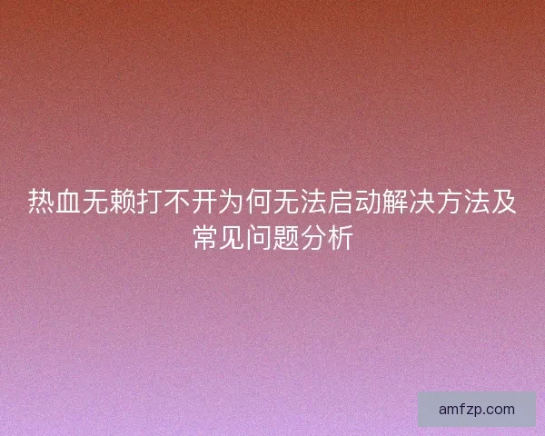 热血无赖打不开为何无法启动解决方法及常见问题分析